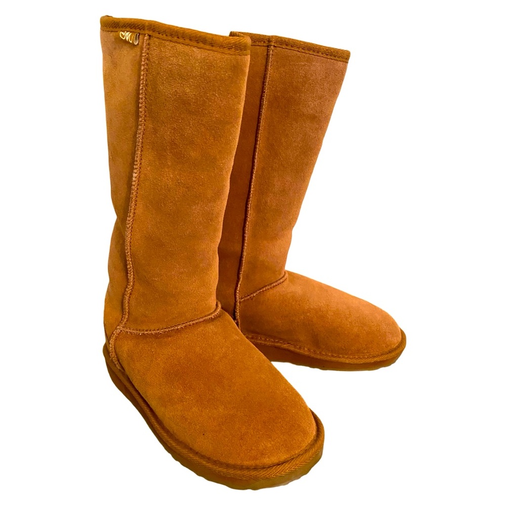 Emu Women’s Suede Boots 6 Mid Calf Camel Merino Wool Lined Leather Pull On New - Picture 1 of 6